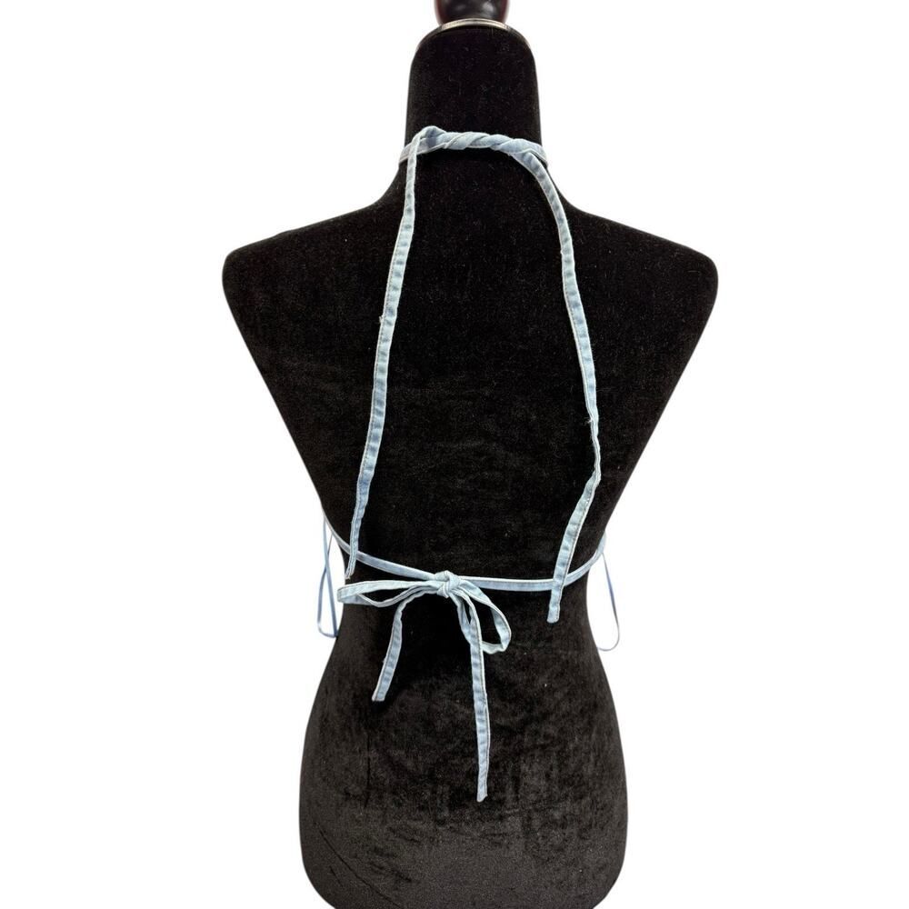 AREA Floral Appliqué Denim Halter Top Super Light Blue Medium 100% Cotton - Picture 10 of 12